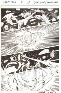 Greg Land, Jay Leisten - Iron man #8 p. 17 - iron man vs. The celestials in space - 2013 signed