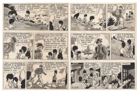 Jijé | Blondin et Cirage, planches n°1 et 2 Ã  l’encre d… | Banque Dessinée