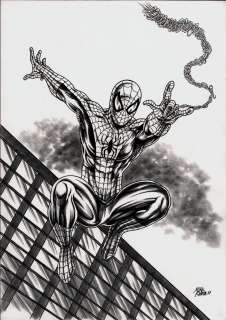 Mike Ratera - spider-man leaping mixed media pinup (2017)