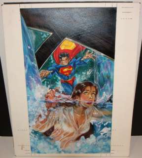 Joe Phillips - Superman trading card painted art - la - saving lois lane from drowning - 1994 signed
