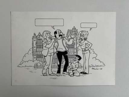 Merho - Originele tekening - De Kiekeboes poseren voor het kasteel van Zoersel - (2008) | Catawiki