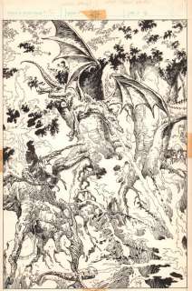 John Buscema, Marie Severin - Weirdworld #? P. 16 - crazy dragon battle 100% splash - 1980‘s signed