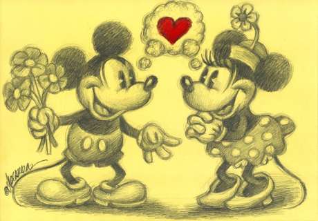 Joan Vizcarra | Mickey & Minnie "Vintage Love" - Original Drawing - Joan Vizcarra - Pencil Art | Catawiki