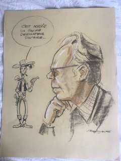 Jacques Eggermont | Eggermont, Jacques - Original charcoal drawing on paper - Morris & Lucky Luke - made for Morris as a gift - Page volante | Catawiki