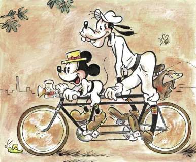 Tony Fernandez, Disney Artist | Mickey & Goofy Inspired by Ramon Casas - Original Painting - Tony Fernandez Signed - Acrylic Artwork | Catawiki