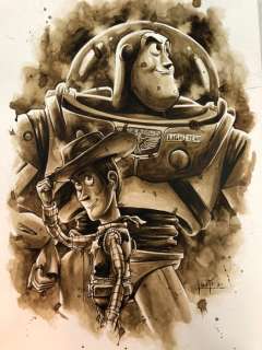 Juapi Coffee Artist | Original Coffee Painting - WOODY Y BUZZ (Toy Story) (2021) | Catawiki