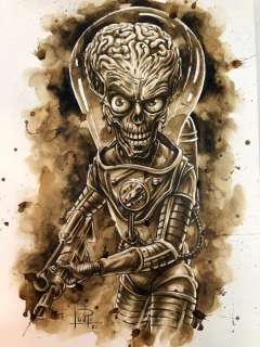Juapi Coffee Artist | Original Coffee Painting - MARS ATTACK (Alien) (2021) | Catawiki