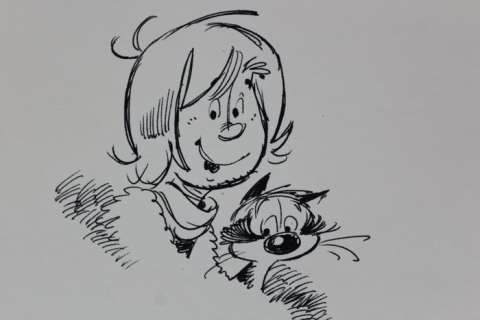 Eddy Ryssack | Eddy Ryssack - Opdrachttekening / Dédicace - Op losse A4 - Brammetje Bram / Colin Colas - (1982) | Catawiki