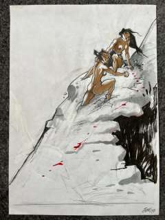 Jung | Het Meisje en de Wind - Originele tekening - studie voor nieuwjaarskaart - (1997) | Catawiki