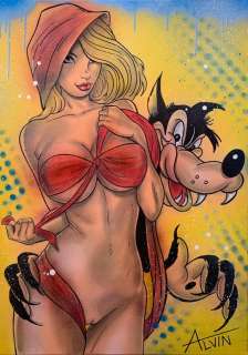 Alvin Silvrants | Red Riding Hood Sweet but Naughty - Original drawing in colour by Alvin Silvrants | Catawiki