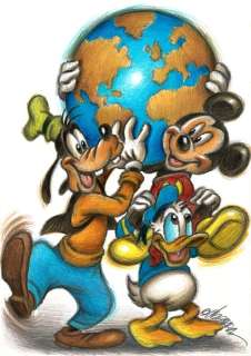 Joan Vizcarra | Mickey, Donald & Goofy "We Are The World" - Original Drawing - Joan Vizcarra - Pencil Art | Catawiki