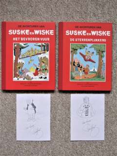 Willy Vandersteen | Suske en Wiske 19 + 20 - Het Bevroren Vuur + De Sterrenplukkers - Rode Klassiek Reeks - 2x fraaie pentekening Paul Geerts - Cartonné - Réédition - (1995) | Catawiki