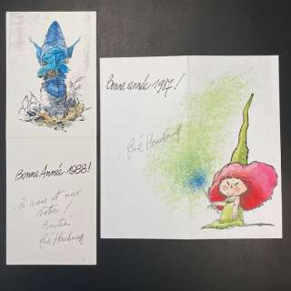 René Hausman | Hausman - 2 Dessin original en couleur / Carte de voeux - Bonne Année 1987! + 1988! - (1986/1987) | Catawiki