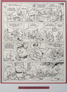 Peyo (Atelier) | PEYO Â«Benco et les SchtroumpfsÂ» Encre de Chine sur papier épais pour u | Tessier Sarrou