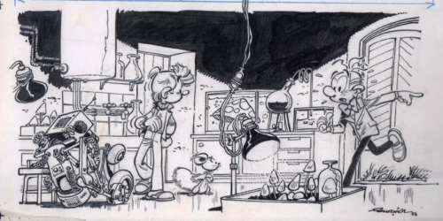 Fournier | Â«Spirou et FantasioÂ» Encre de Chine noire sur carton pour le récit | Tessier Sarrou