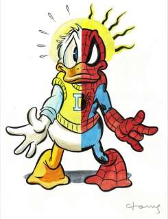 Tony Fernandez | Donald Duck inspired by Spiderman & Peter Parker - Signed by Tony Fernandez - Acrylic Art | Catawiki
