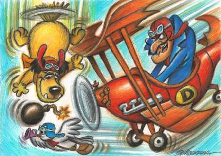 Joan Vizcarra | Wacky Races : Dick Dastardly, Muttley & Yankee Doodle Pigeon - Original drawing by Joan Vizcarra - Original Artwork - Pencil Art | Catawiki