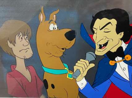 Hanna-Barbera | The 13 Ghosts of Scooby-Doo - Animation cel of Scooby-Doo and Dracula with copy background - ’To All The Ghouls I’ve Loved Before’ (1985) | Catawiki