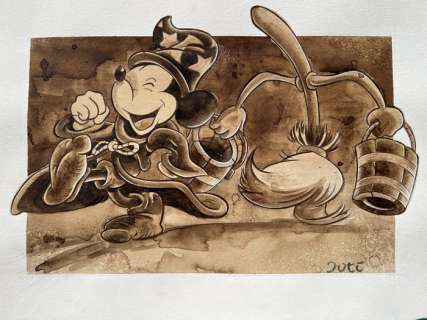 Guti, Coffee Artist | Mickey Sorcerer !! - Original Coffee Painting - 41 x 30 cm - Guti Signed - Original Artwork | Catawiki