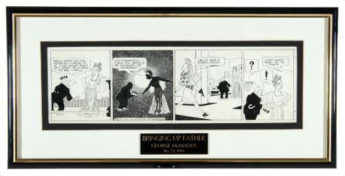 â€œBRINGING UP FATHERâ€ PROFESSIONALLY FRAMED 1943 DAILY COMIC STRIP ORIGINAL ART. | Hake’s