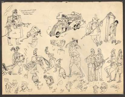 Follet, René | Follet, René - Page avec des esquisses (recto-verso) - Avec dessins contre Hitler - Travail début! - (1945/1946) | Catawiki