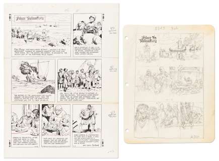 Lot of John Cullen Murphy ’’Prince Valiant’’ Sunday Comic Strip Artwork Plus Hal Foster Signed Preliminary Sketch -- #2243 for Both Strip & Sketch, Dated 3 February 1980 | Nate Sanders