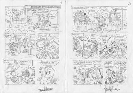 Lara Molinari | Paperino Mese #499 - Lara Molinari - 2x tavole preparatorie "Paperino e il Capodanno da Buttare" - Page volante - (2022) | Catawiki