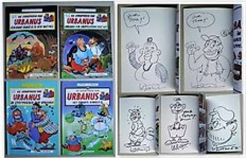 Linthout, Willy / Urbanus | Urbanus 44+46+52+59 - Met originele tekening door Urbanus en Willy Linthout + Gesigneerd - Broché - EO - (1994/1996) | Catawiki