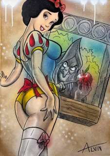 Alvin Silvrants | Sexy Snow White bite me - Original painting in colour by Alvin Silvrants | Catawiki