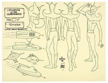 ALEX TOTH "CHALLENGE OF THE SUPER FRIENDS-MODEL OF TOYMAN" 1978 ORIGINAL ART MODEL SHEET. | Hake’s