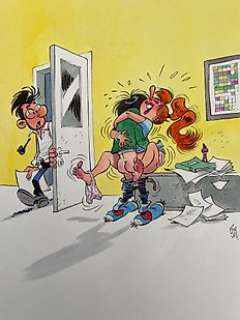 Gürsel, Gürcan | Gürsel, Gürcan - Dessin original couleur - Hommage à Franquin - (2016) | Catawiki