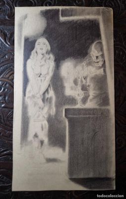 ILUSTRACIÓN DIBUJO A LÁPIZ. Boceto Trabajo. Cómic pulp horror erótico. Escuela Valenciana Años 60/70 | todocoleccion (Buy It Now)