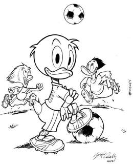 Sergio Cabella | Topolino - Huey Playing Soccer - Signed Original Inked Unpublished Painting by Sergio Cabella - (2022) | Catawiki