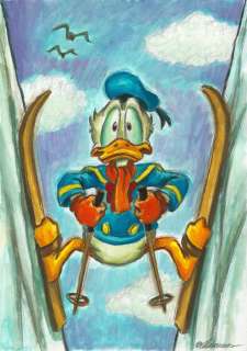 Joan Vizcarra | Donald Duck Ski Jumping - Original Painting - Joan Vizcarra Signed - Acrylic - Original Artwork - 42 x 30 cm | Catawiki