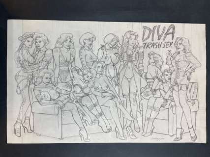 Roberto Baldazzini | Roberto Baldazzini - 1x preliminare per copertina inedita "Diva Trash Sex" - Page volante - Exemplaire unique | Catawiki