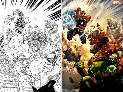 Javier Garron - thor vs hulk publishedÂÂ cvr (sold live on ‘dueling dealers of comic art‘ episode #29 podcast on 8-4-2021 (re-watch this funny art selling show here)