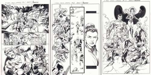 Andrew Hennessy, Mark Bagley - x-men gold - marvel legacy primer pages digital freebie complete 3pc set - team vs. Brood and sentinels - awesome team splash: colossus, storm, old man logan (wolverine), & nightcrawler - 2017 signed