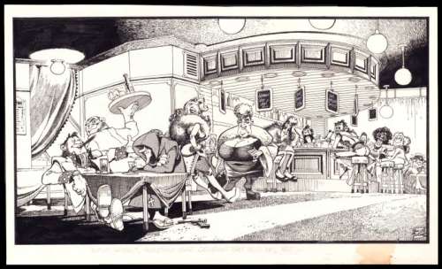 Julsing, Fred | Julsing, Fred - Originele tekening - Het vrije volk : Bar - (1975) | Catawiki