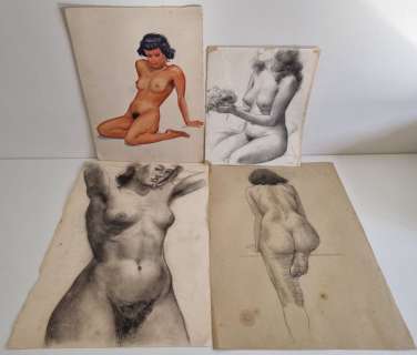 Salomé (Jos) J. Smit. | 4 erotische tekeningen - Salomé, (jos) J. Smit. - Elegant naakte vrouwen. | Catawiki