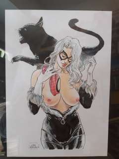 Luca Raimondo | Luca Raimondo " La Gatta Nera - " Illustrazione originale firmata" - Page volante - Exemplaire unique - (2022) | Catawiki