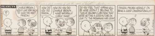 Charles Schulz Peanuts Historic First Frieda Daily Comic Strip Original Art dated 3-6-61 (United Features - | Heritage