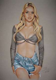 Sly | Sly - Original drawing in colour - Pin up art - Size: 31 x 42 cm. - (2023) | Catawiki