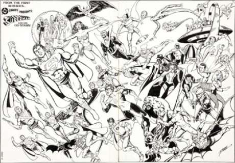 George Perez DC Comics Presents #38 Double-Page Splash Page 16 and 17 Original Art (DC, 1981). Heroes, sound -