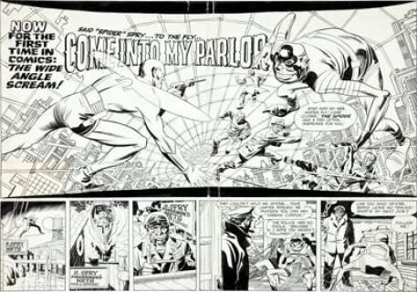 Jack Kirby and Joe Simon Adventures of the Fly #1 "Come Into My Parlor" Double Splash Pages 16-17 -