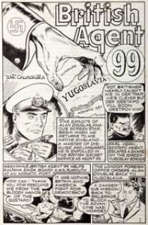 Pierce Rice (attributed) Pocket Comics #2 Complete 12-Page British Agent 99 Story Original Art (Harvey, 1941). -