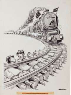Bill Mauldin "...The Trains Run On Time." Sunday Editorial Comic Strip Original Art (Chicago -