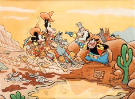 Floyd Gottfredson Mickey Mouse Western Painting "The Race For Riches" Original Art (Walt Disney, -