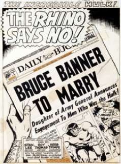 Herb Trimpe and Sal Buscema Incredible Hulk #124 Splash Page 1 Original Art (Marvel, 1970). "The Rhino -