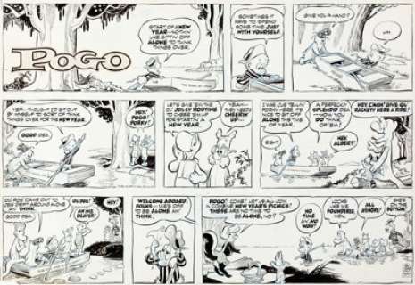 Walt Kelly Pogo Sunday Comic Strip Original Art dated 12-29-68 (Publishers-Hall, 1968). A BIG piece, at -