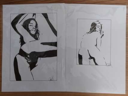 Gioele Pavan | Gioele Pavan - 2x illustrazioni originali "Thoughtless Girls" (2023) | Catawiki